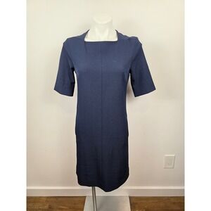 MM LaFleur Navy Blue Square Neck Sheath Dress Short Sleeve Size 6